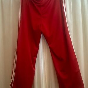 adidas Red Ankle Track Pants with White Side Stripes
